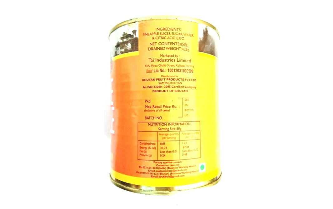 Druk Pine Apple Slices in Syrup    Tin  850 grams